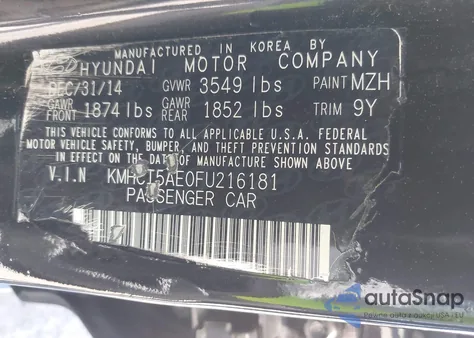 2015 Hyundai Accent Gs z USA, uszkodzony, nr VIN KMHCT5AE0FU216181